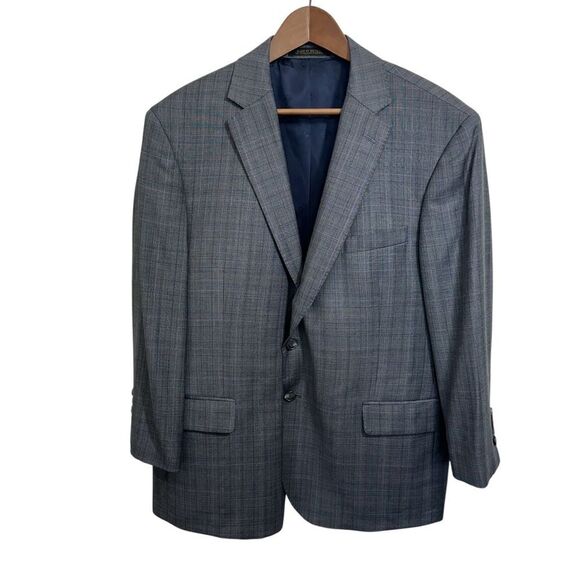 Jos A. Bank Reda Wool RESERVE Blue Grey Glen Check Tailored Fit Sports Coat 46S - Picture 1 of 13